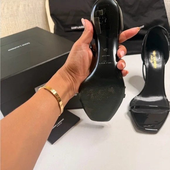 Saint Laurent Black Patent Leather Square-Toe Ankle-Strap Heels | Size 40 - Picture 9 of 14